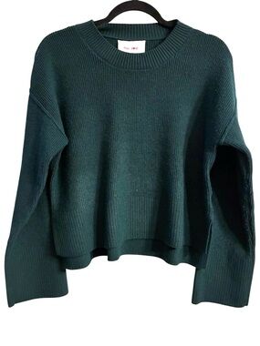 🎄 Pink Rose Dark Green Ribbed Sweater Cropped Cozy Knit NWT Medium